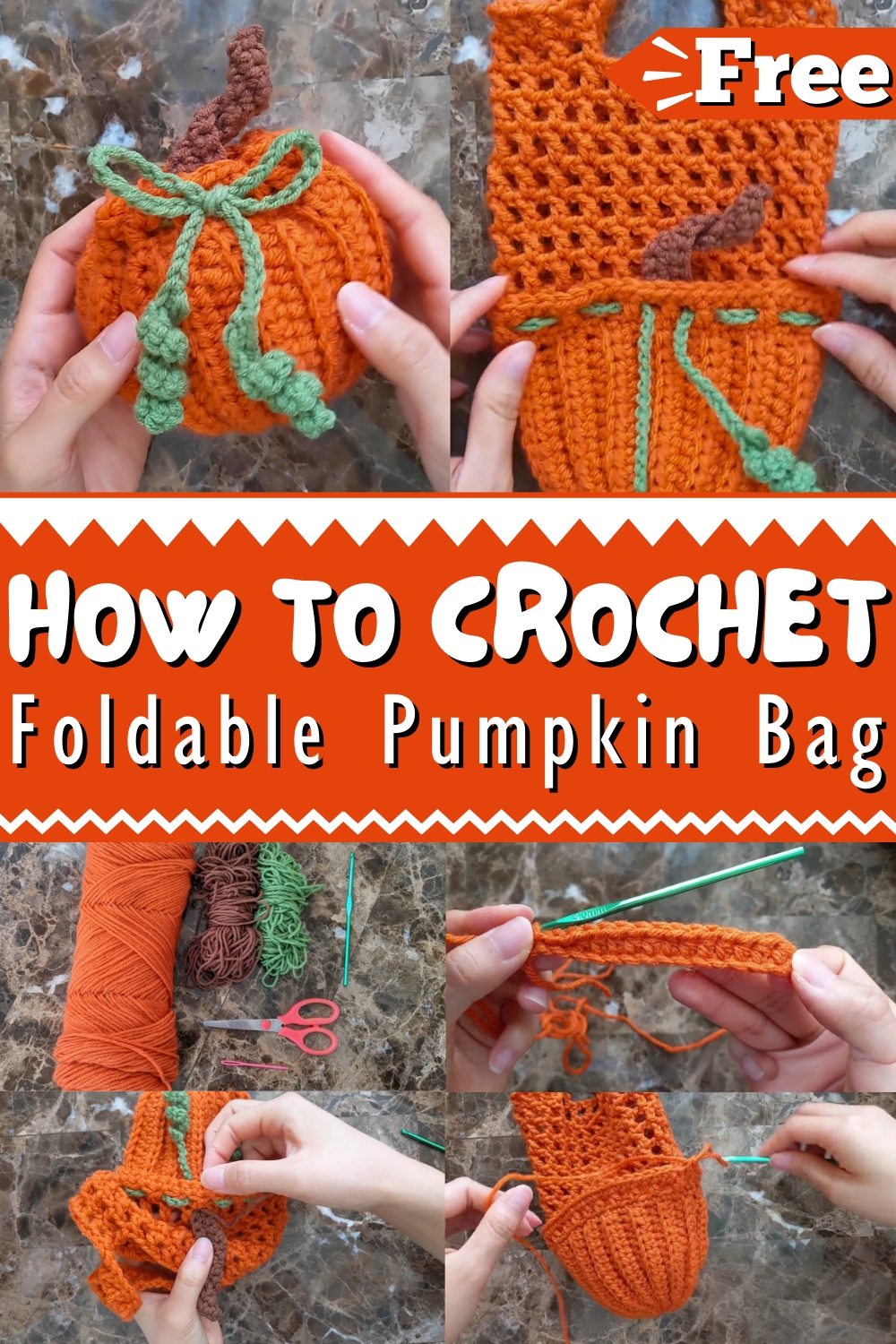 Crochet Foldable Pumpkin Bag Free Pattern 1