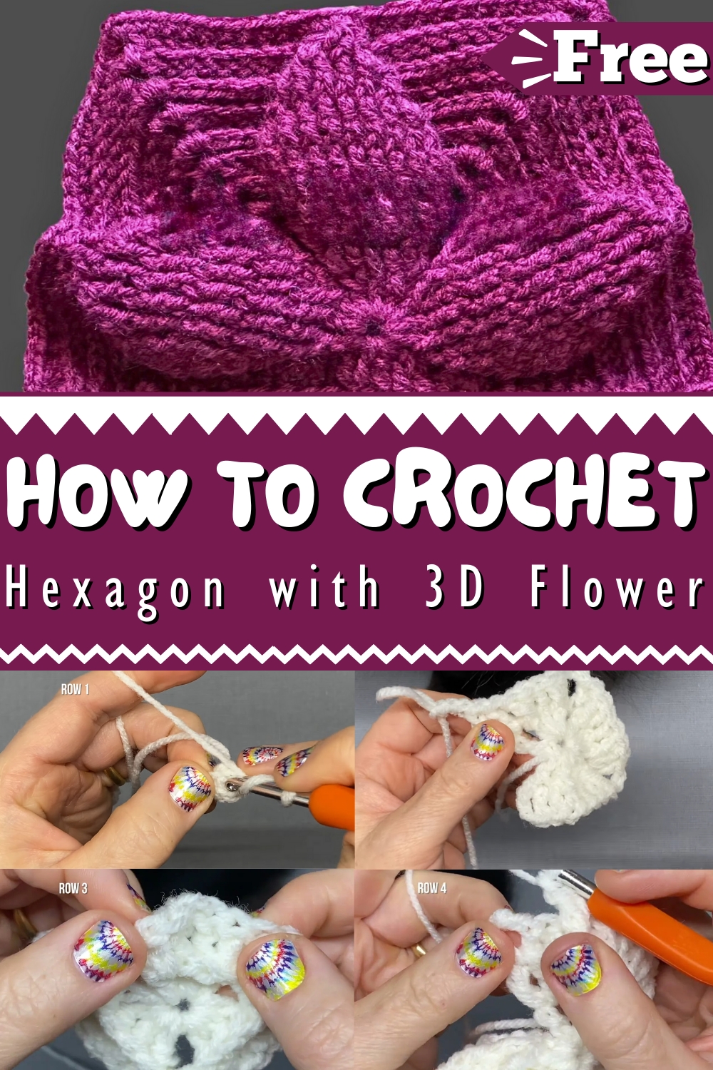 Crochet Half Hexagon with 3D Flower Motif Pattern 1