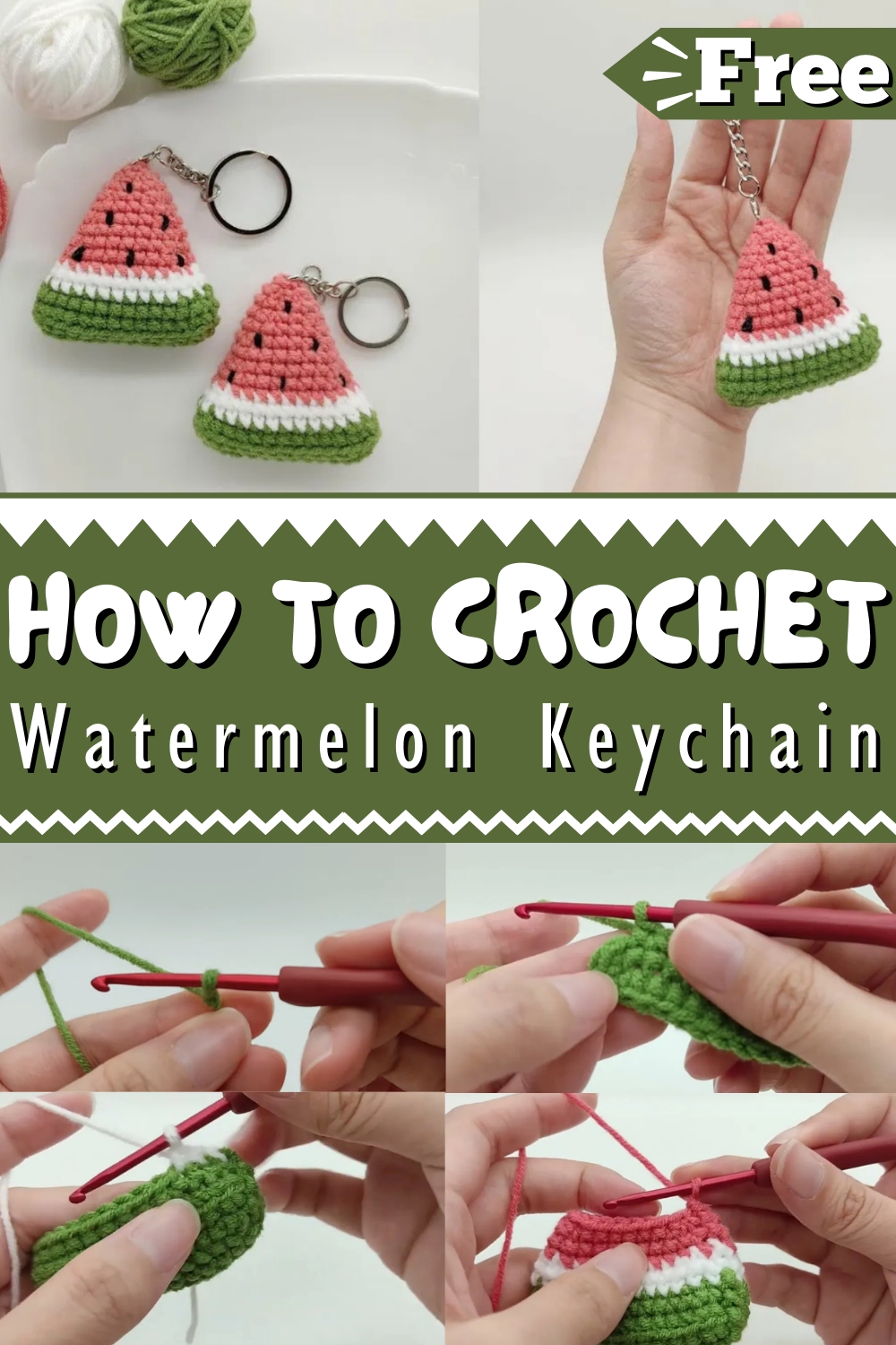 Crochet Watermelon Keychain Video Tutorial 1