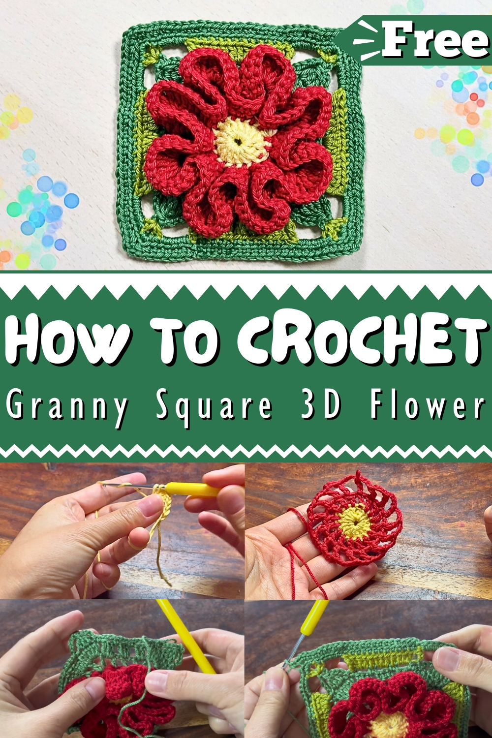 Crochet granny square 3d flower 1