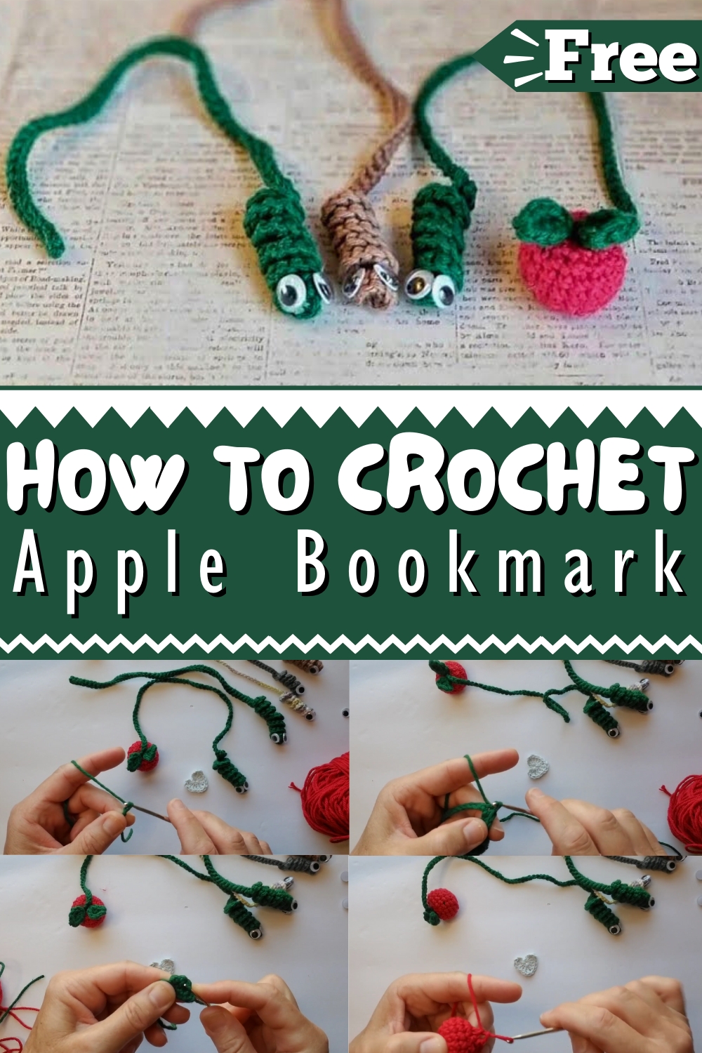 How To Crochet A Bookworm And Apple Bookmark Pattern